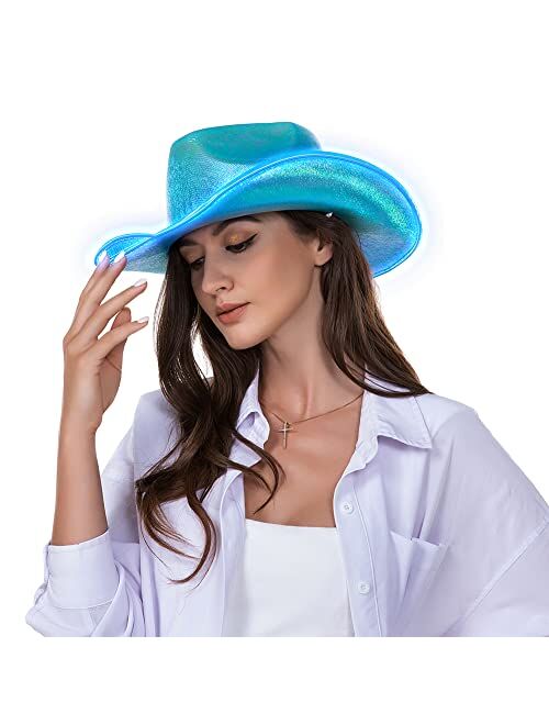 HSCTEK Light Up Holographic Space Cowboy Cowgirl Hat