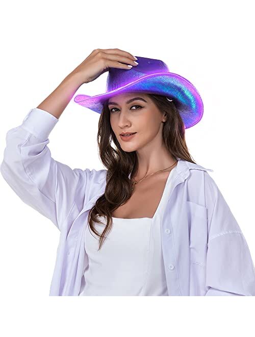 HSCTEK Light Up Holographic Space Cowboy Cowgirl Hat