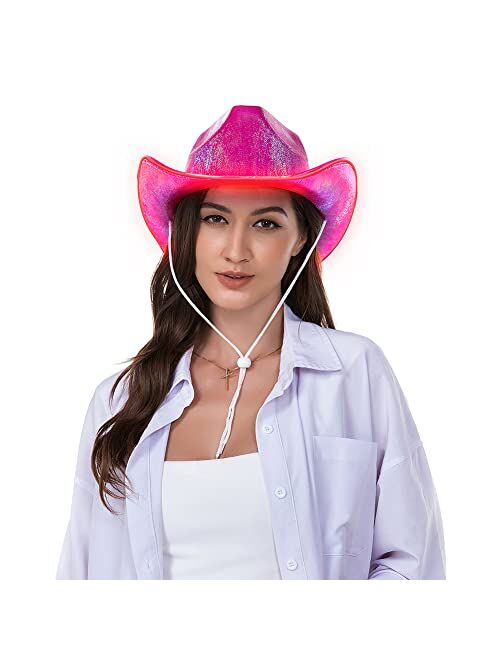 HSCTEK Light Up Holographic Space Cowboy Cowgirl Hat