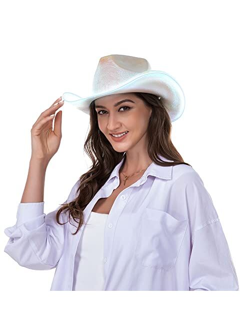 HSCTEK Light Up Holographic Space Cowboy Cowgirl Hat