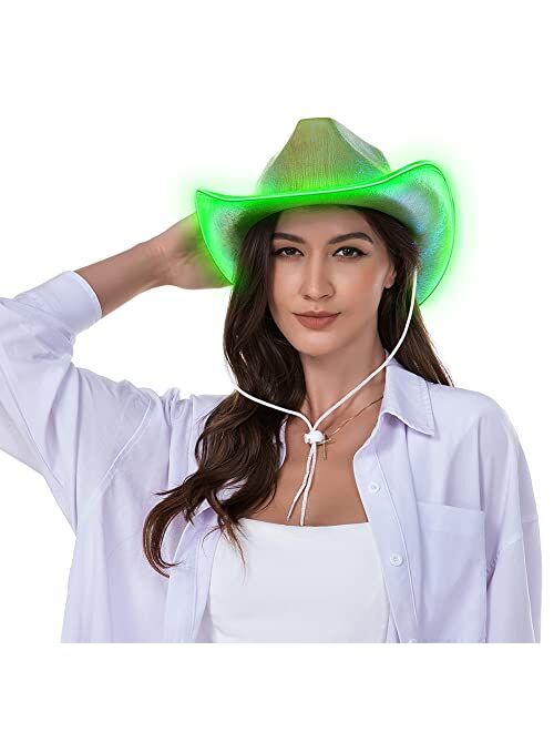 HSCTEK Light Up Holographic Space Cowboy Cowgirl Hat