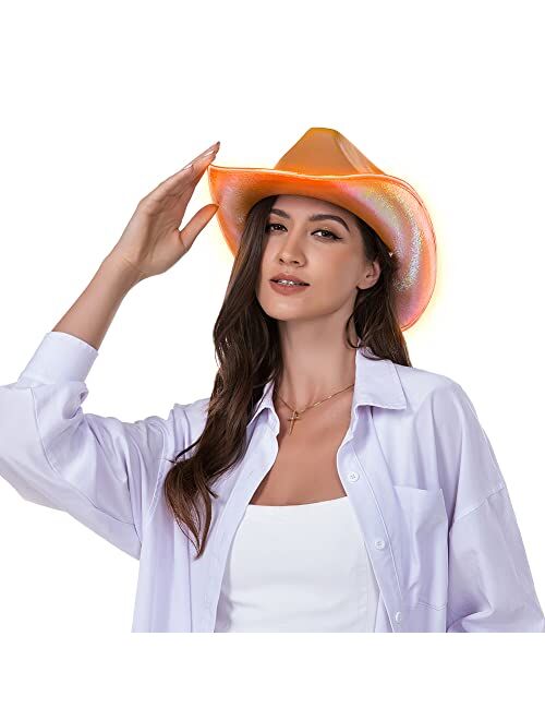 HSCTEK Light Up Holographic Space Cowboy Cowgirl Hat