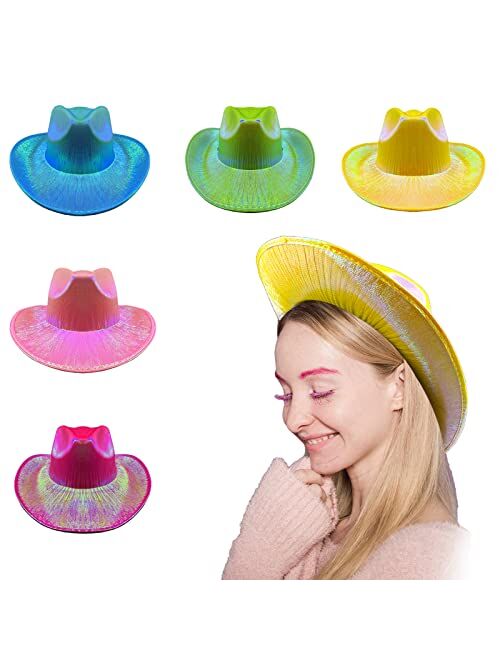 LMJFOR Space Women Neon Sparkly Metallic Holographic Cowgirl Hat with Bandana