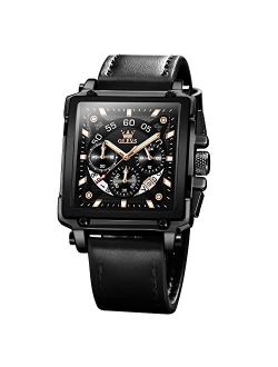 Men's Casual Leather Watch, Big Face Chronograph Watch for Men, Fashion Easy to Read Dress Watch, 30M Waterproof Luminous Date Analog Quartz Watch for Men