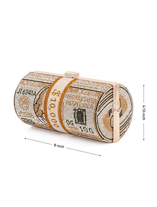 TANOSII Women Stack of Cash Evening Bag Crystal Rhinestone Clutch Money Shoulder Bag Dollar Bill Purse