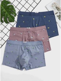 Men 3pcs Cactus Letter Graphic Boxer Brief