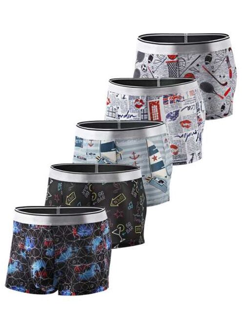 Shein Men 5pcs Random Letter Geo Print Contrast Tape Boxer Brief