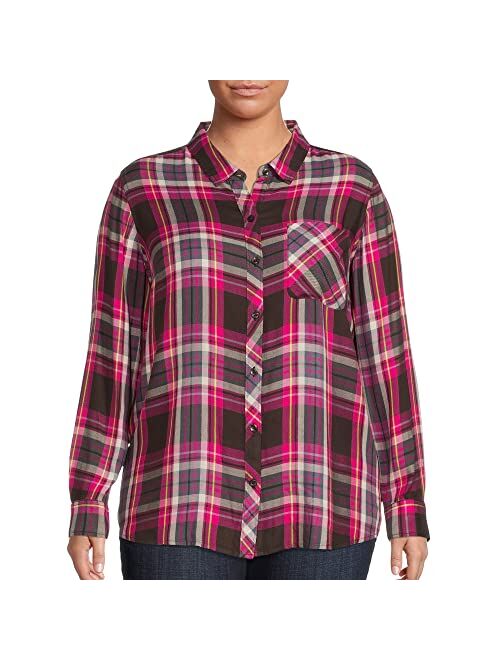 Terra & Sky Long Sleeve Plus Size Woven Shirt