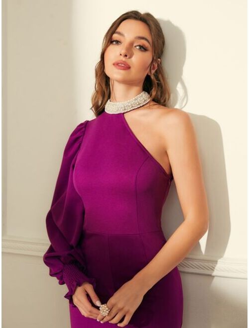 SHEIN One Shoulder Bishop Sleeve Mermaid Hem Dress