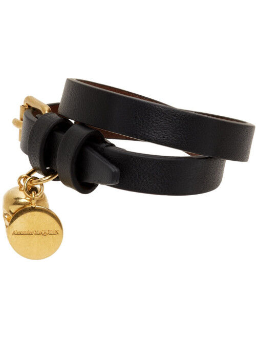 Alexander McQueen Black & Gold Double Wrap Skull Bracelet