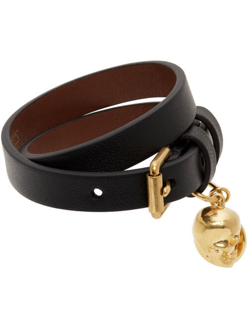 Alexander McQueen Black & Gold Double Wrap Skull Bracelet