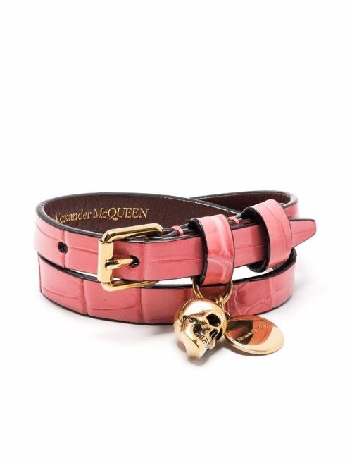 Alexander McQueen Small Skull embossed-crocodile leather belt