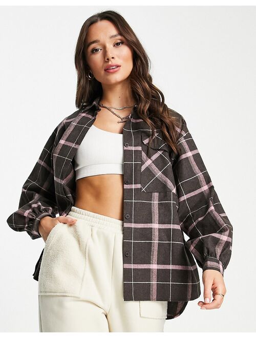 ASOS DESIGN oversized shacket in chocolate check