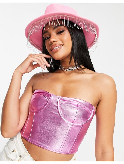 ASOS DESIGN cowboy hat with fringe and size adjuster in pink