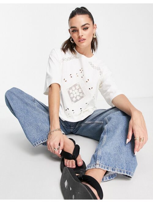 Topshop crochet detail oversized T-shirt in ecru