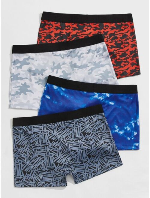 Shein Men 4pcs Camo Tie Dye Print Boxer Brief