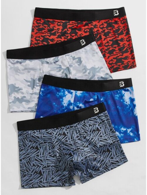 Shein Men 4pcs Camo Tie Dye Print Boxer Brief