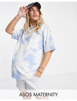 Maternity oversized t-shirt in tie dye in blue