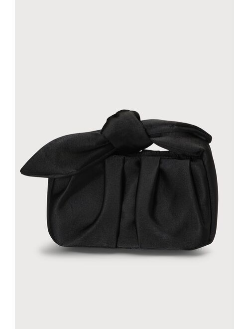 Lulus Essential Style Black Satin Knot Handle Clutch Bag