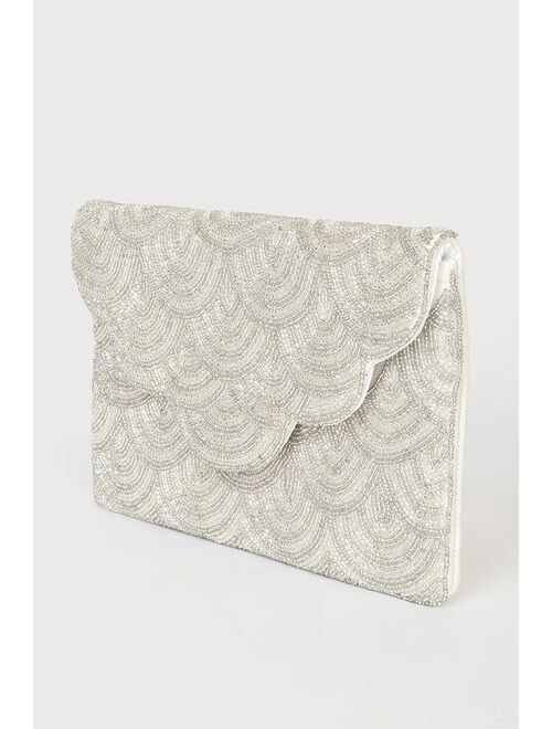 Lulus Touch of Brilliance Silver Beaded Clutch