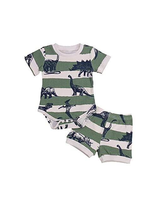 Ledy Champswiin Toddler Boy Clothes Unisex Baby Summer Outfit Dinosaur Letter Print Cotton Tops+Grey Elastic Shorts 2pcs