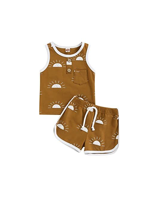 Madjtlqy Toddler Baby Boy 2pcs Sleeveless Outfit Summer Shorts Set Tank Top Pocket Short Pants Clothes