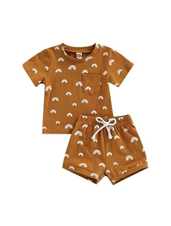 Bmnmsl Baby Toddler Boy 2-piece Shorts Set, Short Sleeve Cute Sun Print T-shirt Tops and Shorts Summer Outfit