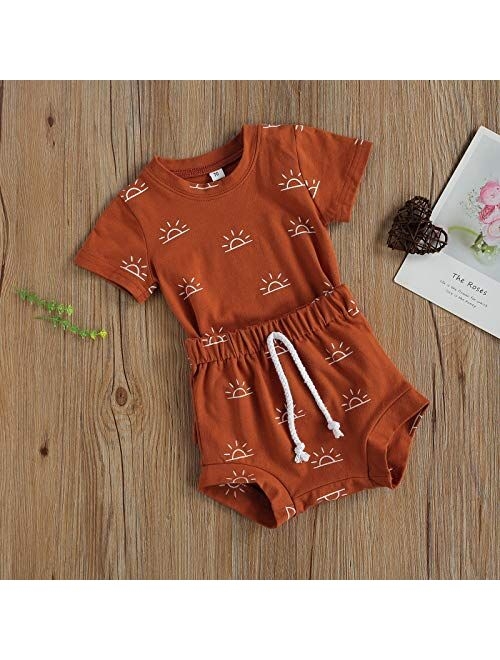 Bmnmsl Baby Toddler Boy 2-piece Shorts Set, Short Sleeve Cute Sun Print T-shirt Tops and Shorts Summer Outfit