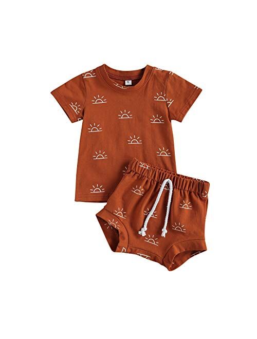 Bmnmsl Baby Toddler Boy 2-piece Shorts Set, Short Sleeve Cute Sun Print T-shirt Tops and Shorts Summer Outfit