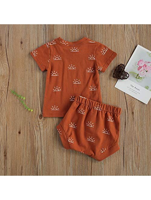 Bmnmsl Baby Toddler Boy 2-piece Shorts Set, Short Sleeve Cute Sun Print T-shirt Tops and Shorts Summer Outfit