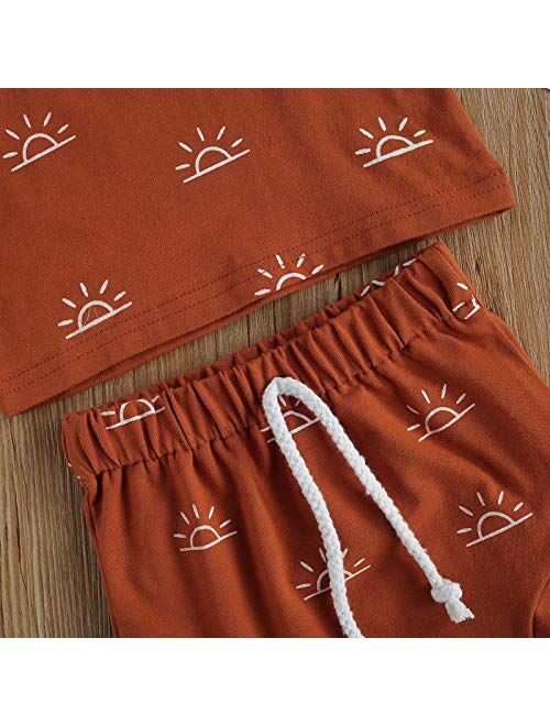 Bmnmsl Baby Toddler Boy 2-piece Shorts Set, Short Sleeve Cute Sun Print T-shirt Tops and Shorts Summer Outfit