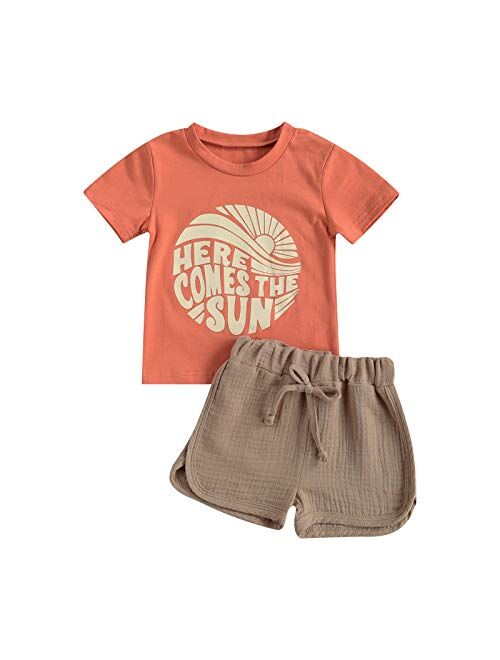 Bmnmsl Baby Toddler Boy 2-piece Shorts Set, Short Sleeve Cute Sun Print T-shirt Tops and Shorts Summer Outfit