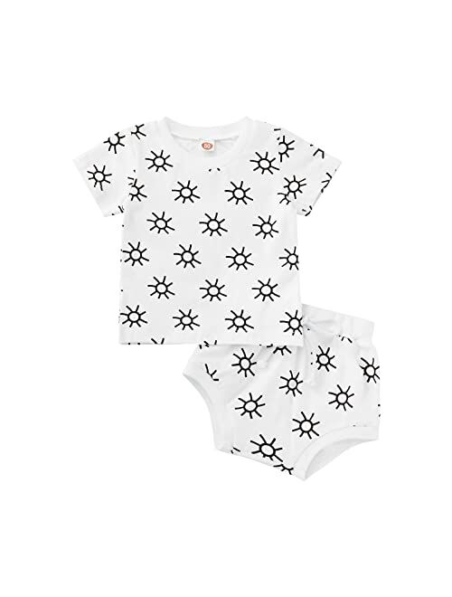 Bmnmsl Baby Toddler Boy 2-piece Shorts Set, Short Sleeve Cute Sun Print T-shirt Tops and Shorts Summer Outfit