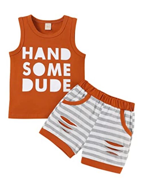 Crazyme Toddler Baby Boy Clothes Outfits Sleeveless Tops Striped Shorts Summer Baby Boys Clothes Set