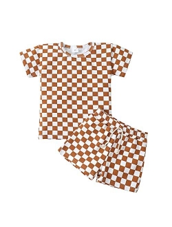 Frloony Toddler Baby Boy Clothes Kids Summer Outfits Checkerboard Plaids Short Sleeve T-Shirt Tops + Shorts 2Pcs Clothing Sets