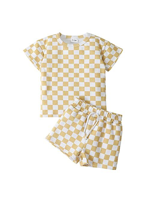 Frloony Toddler Baby Boy Clothes Kids Summer Outfits Checkerboard Plaids Short Sleeve T-Shirt Tops + Shorts 2Pcs Clothing Sets