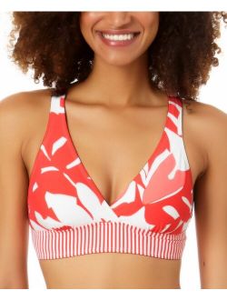 Women's Coastal Palm Printed Banded Cross-Back Bikini Top