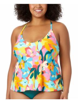 Plus Size Plumeria Easy Trapeze Tankini Top