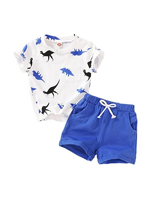 Younger Tree Toddler Baby Boy Summer Outfits Dinosaur Camouflage Shirt Top Short Pants Cotton Splicing Clothes Sets