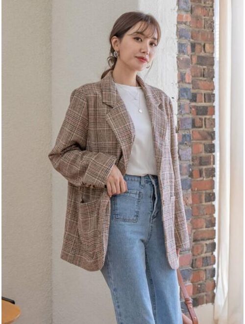 DAZY Plaid Double Pocket Single Breasted Blazer