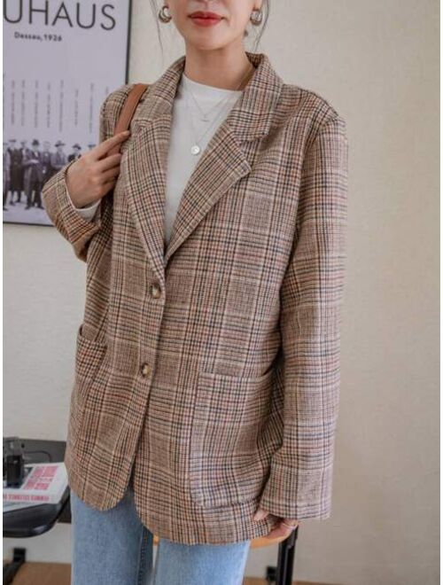 DAZY Plaid Double Pocket Single Breasted Blazer