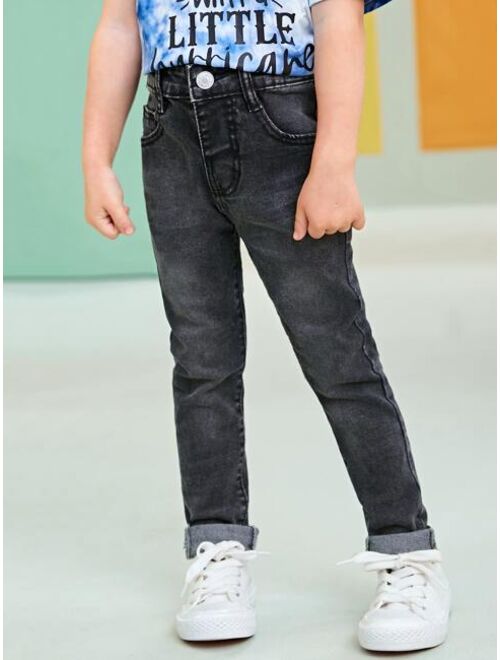 Shein Toddler Boys Bleach Wash Tapered Jeans