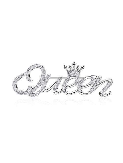 ROFARSO Queen Crown Brooch Pins for Women Girls Party Fashion Feminist Rhinestone Crystal Lapel Pin Accessories