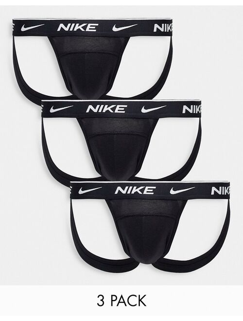 Nike Dri-FIT Essential Cotton Stretch 3 pack jock straps in black