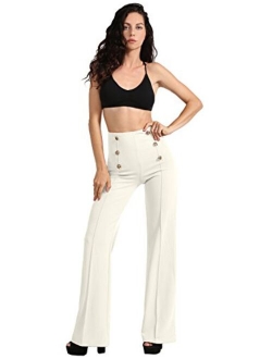 NE PEOPLE Womens High Waist Sailor Bell Bottom Long Pants Made in USA S-3XL