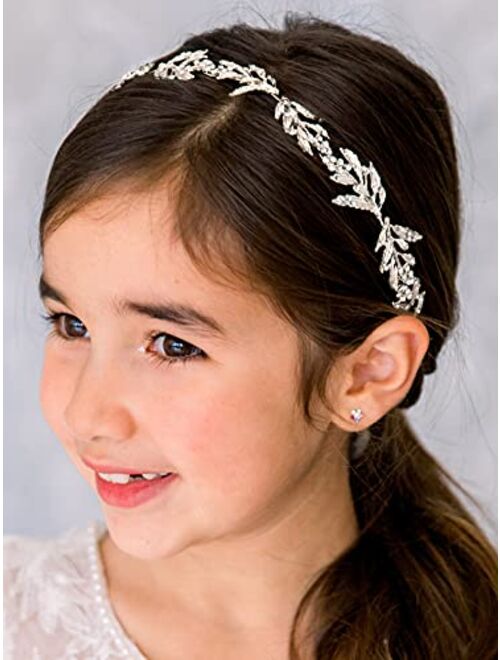 SWEETV Flower Girl Headpiece for Wedding Headband Princess Hair Accessories Little Girls Toddler Kids Crystal Hair Bands for Birthday Party Photography