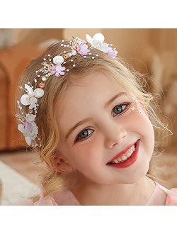 Campsis Princess Flower Crystal Headpiece Rhinestone Pearl Headband Alloy Floral Bridal Hair Accessories Communion Wedding Prom Photography for Girls and Women (Gold)