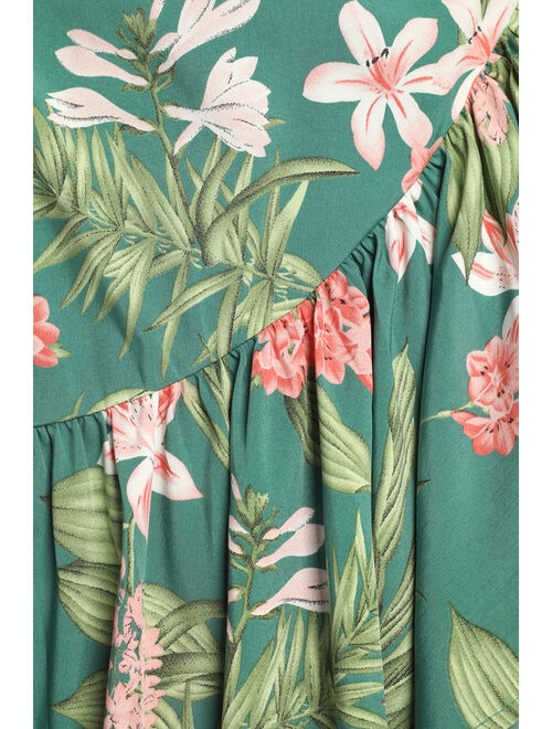 Lulus Blissful Vacation Green Tropical Print High-Low Wrap Maxi Skirt