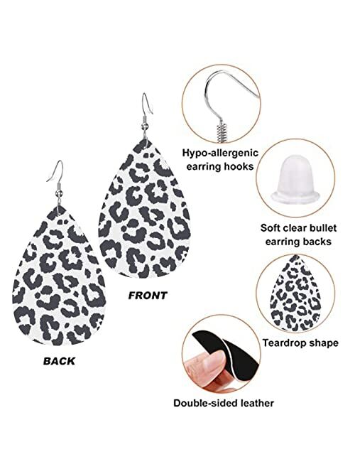 Fatttycy Black And White Buffalo Plaid Faux Leather Earrings For Women Dangle Lightweight Teardrop Earrings