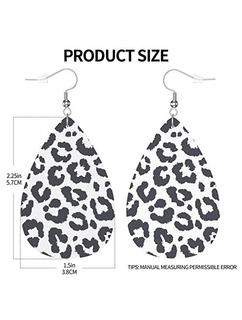 Fatttycy Black And White Buffalo Plaid Faux Leather Earrings For Women Dangle Lightweight Teardrop Earrings